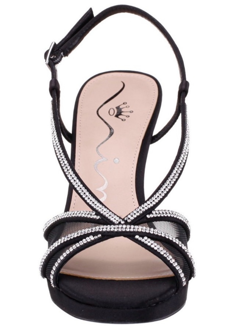 Nina Bonney Rhinestone Mesh Block Heel Sandals Black Size 8M NIB